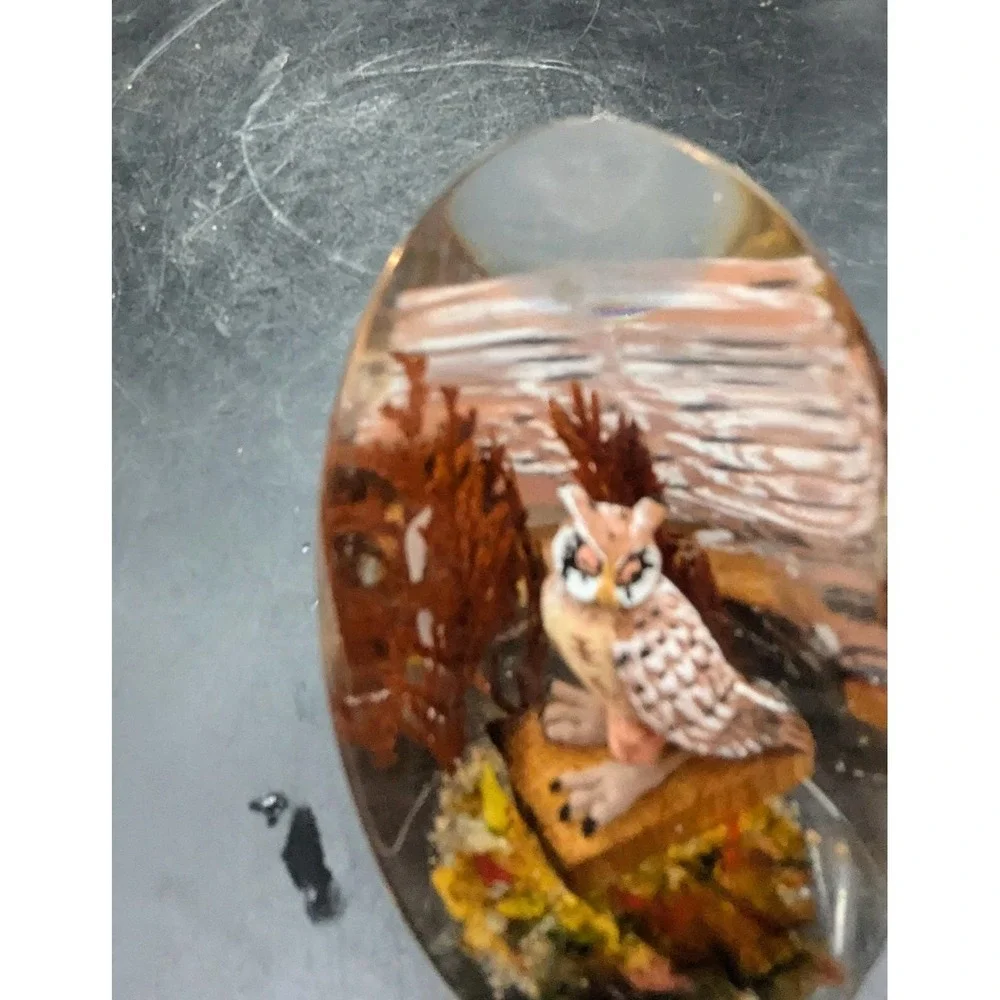 Vintage Lucite Owl Diorama Woodland‎ Scene Paperweight 4